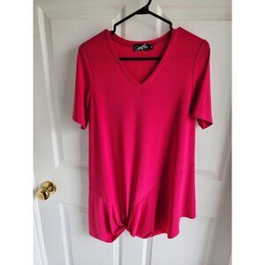 SYMPLI Canada jersey Stretch Bright Pink V Neck Short Sleeve Tunic Tee Top Sz 10